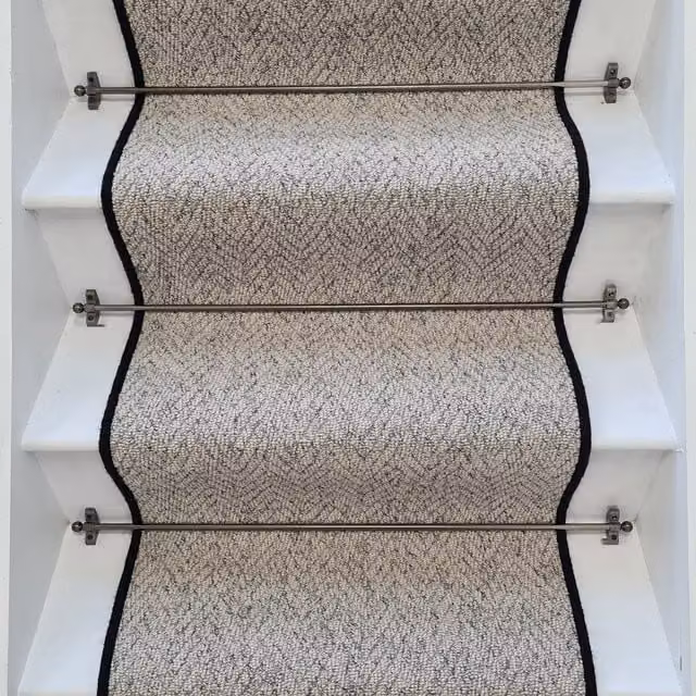 RainbowHome Herringbone Mirage Grey Stair Runner with 100% Wool Edge in Light Grey, W: 50 cm, L: 700 cm