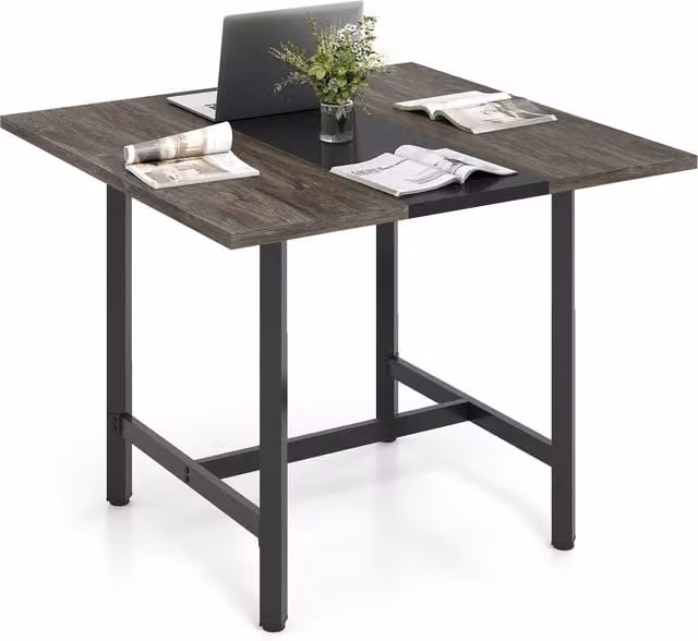 Costway Square Conference Table in Grey and Black, W/D/H: 100 x 100 x 90 cm