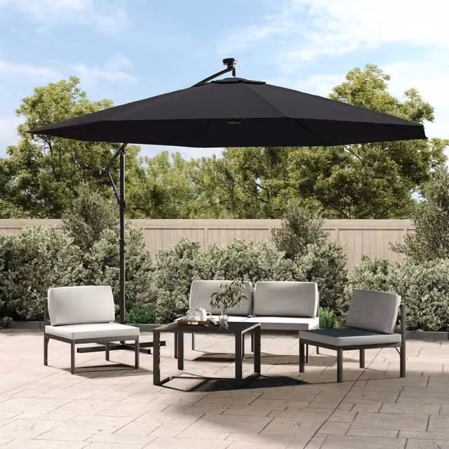 Berkfield Home Black Cantilever Garden Umbrella with LED Lights, 350 cm
