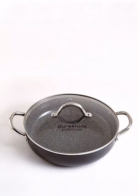 Durastone Professional Black Ceramic Family Serving Pan with Glass Lid, 28 cm