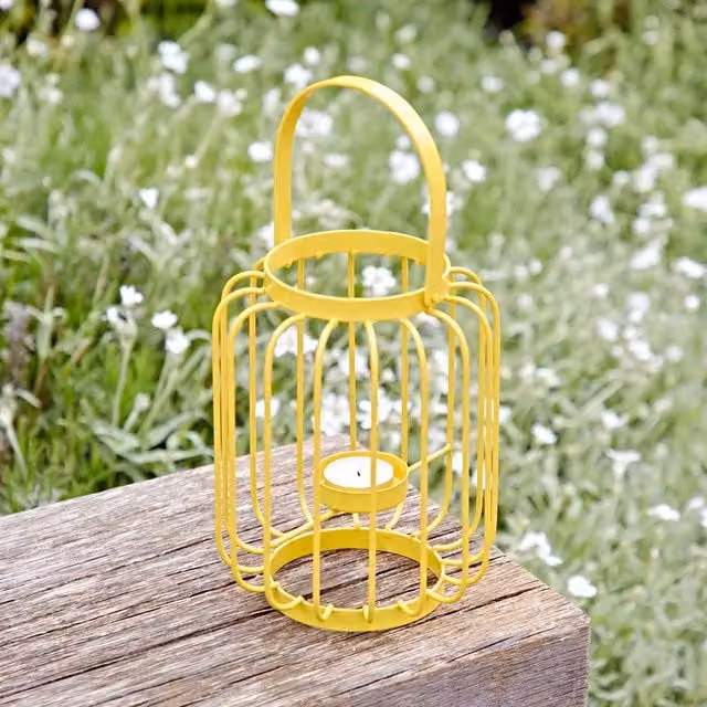 Paper High Yellow Iron Lantern Tea Light Holder