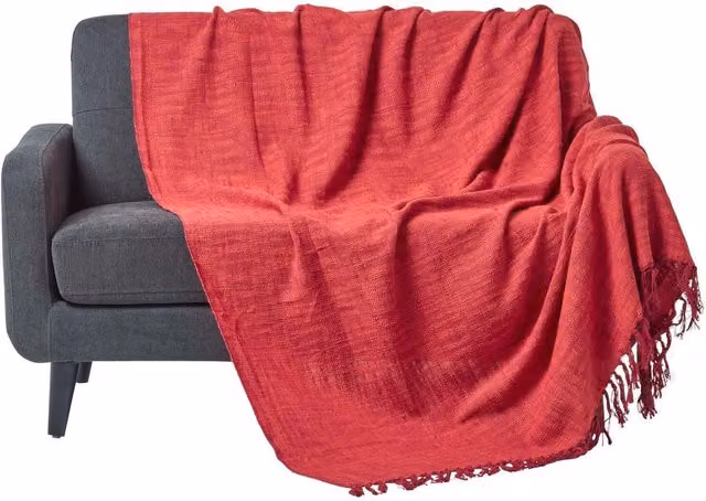 Homescapes Oriental Woven Cotton Throw with Fringes, Orange and Red, W/D/H: 200 x 150 cm