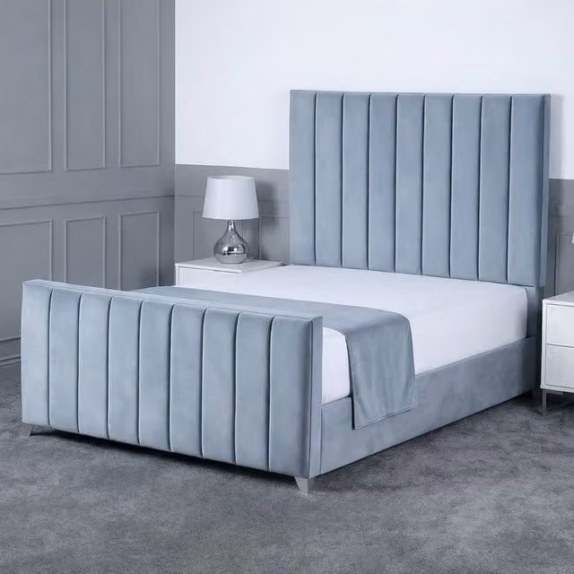 Living Comfort Bedz Empress Plush Velvet Upholstered Bed with Slatted Base and 48 Inch Headboard in Light Blue, Single Size