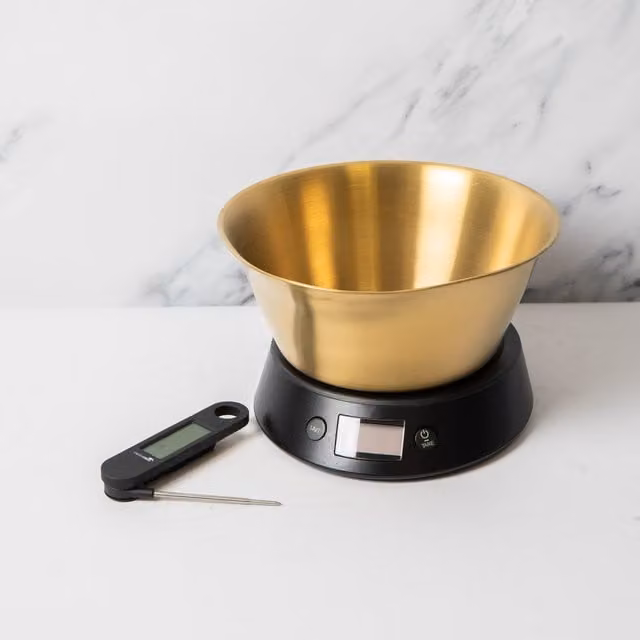 MasterClass 2-Piece Kitchen Set with 5kg Digital Scale, Bowl and Folding Thermometer in Mixed Gold and Silver