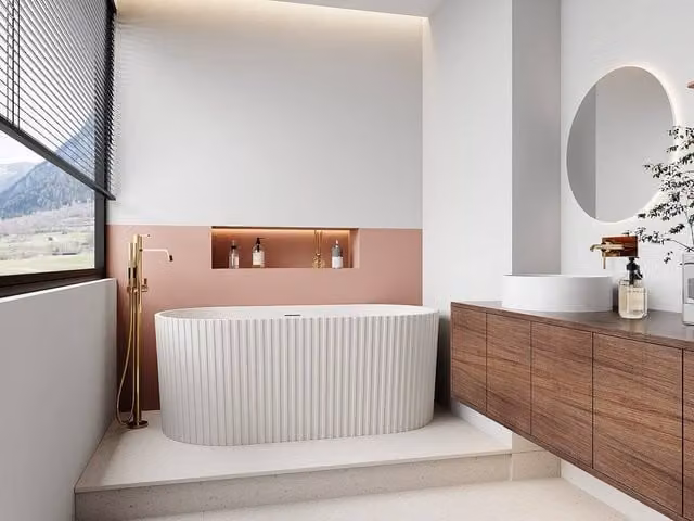 Vente-unique Ribbed Acrylic Oval Freestanding Bathtub in Matte White, W/D/H: 170 x 80 x 58 cm