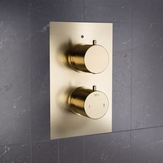 Nes Home Round Concealed Thermostatic Shower Mixer Valve in Brushed Brass Gold, W: 29.6 cm, H: 25.3 cm