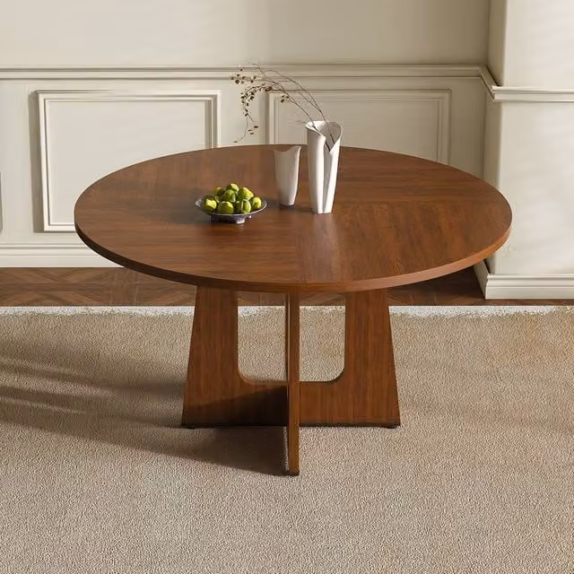 Matteo Rustic Round Dining Table in Walnut Brown MDF