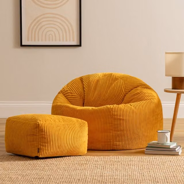 ICON Kingston Jumbo Cord Bean Bag and Footstool Bundle in Yellow