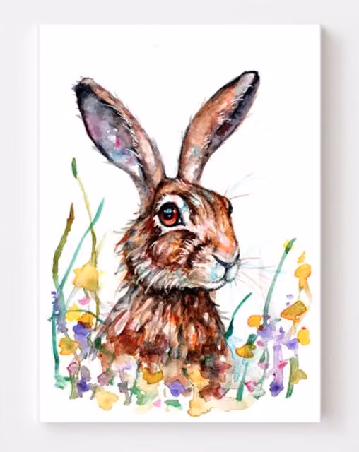 BebesArts Meadow Hare Watercolor Print on Canvas Wall Art, Brown, W: 60.96 cm, H: 40.64 cm