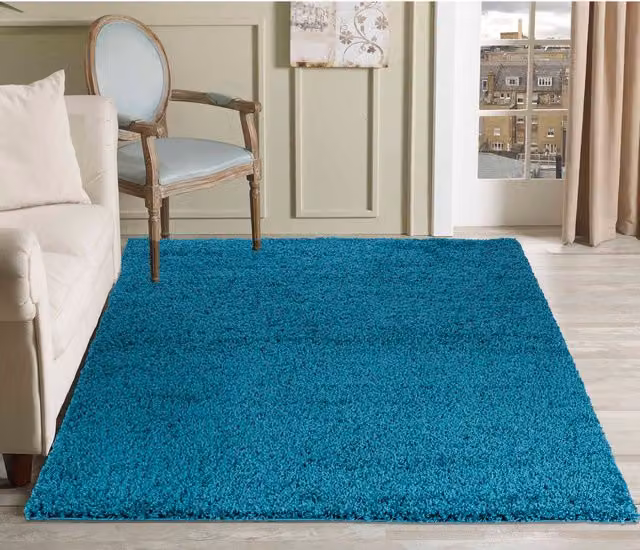 Desire Rugs Plain Fluffy Shaggy Area Rug in Petrol Turquoise, W: 120 cm, L: 170 cm