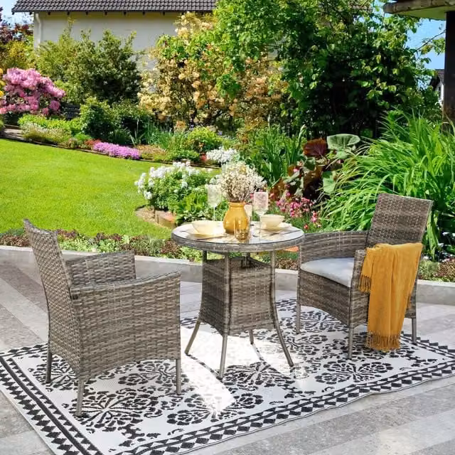Home Garden Direct Judas 2 Seater Round Rattan Garden Bistro Set in Grey