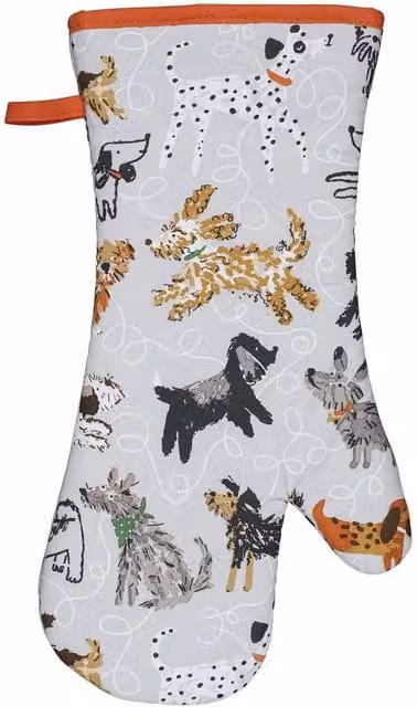 Ulster Weavers Polka Dots & Dogs Gauntlet Oven Glove in Grey and Black, W/H: 37 x 20 cm