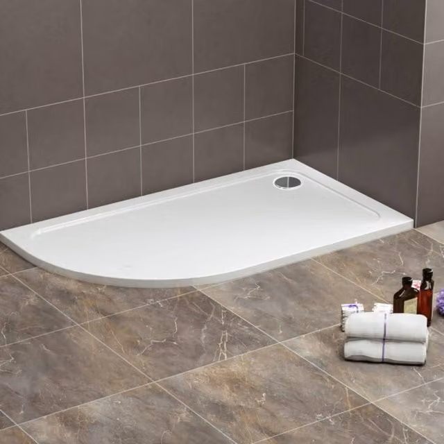 Bathroom Kingdom Oliver Stone Left Quadrant Shower Tray, White, W/D: 120 x 80 cm