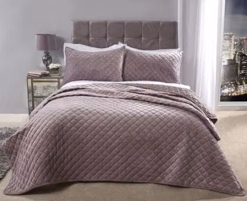 New Edge Blinds Banbury Pink Velvet Quilted Bedspread and Pillow Shams Set