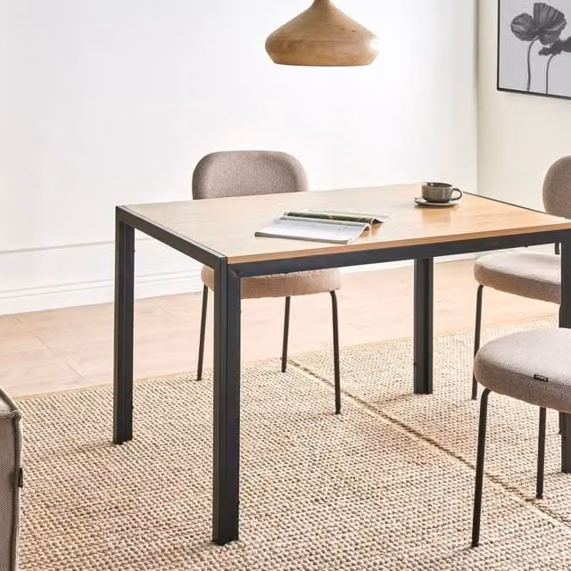 Wyld and Coco Industrial Rectangular Dining Table with Brown MDF Laminate Top and Metal Base, W: 120 cm, D: 80 cm