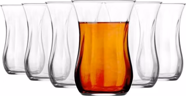 LAV Klasik Dimpled Glass Tea Cup Set, 6 Pack, 115ml, Clear