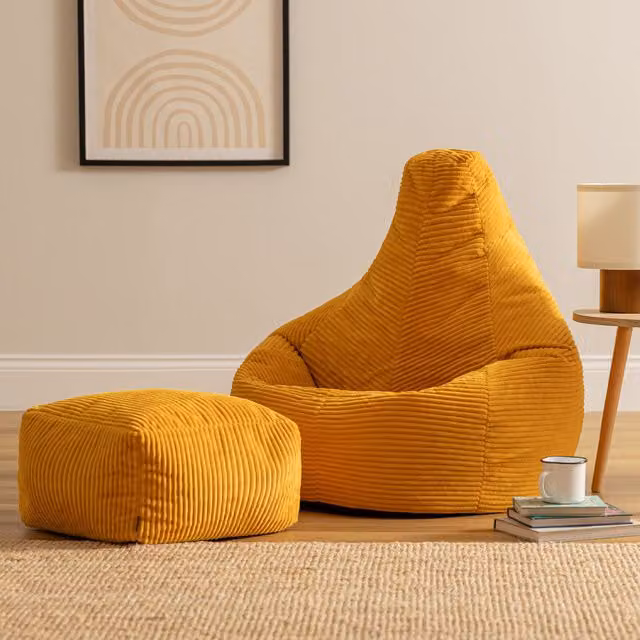 icon Dalton Corduroy Bean Bag and Footstool with Filling in Yellow