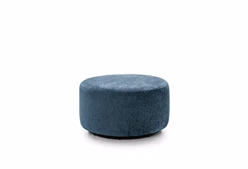 Abakus Direct Harriet Swivel Footstool in Blue Crushed Chenille, Diameter: 73 cm, Height: 40 cm