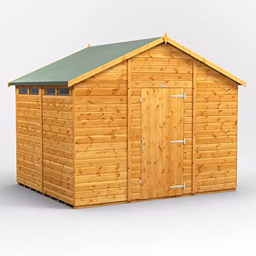 Powersheds Premium Wooden Apex Security Shed in Natural Brown with 12mm Extra Thick Timber and Toughened Glass Windows