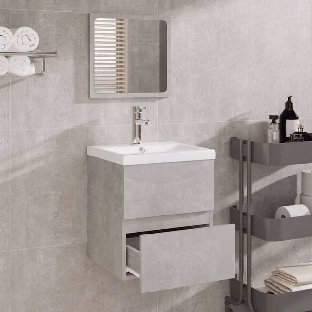 Berkfield Home Premium Wall Mounted Bathroom Cabinet with Mirror in Concrete Grey