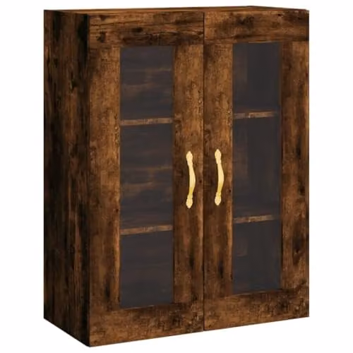 vidaXL Wall Mounted Cabinet with Glass Doors in Brown Oak, W/D/H: 69.5 x 34 x 90 cm