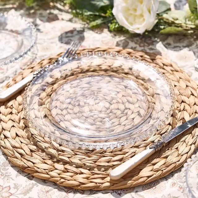 Dibor Bella Perle Set of 8 Clear Glass Dinner Plates, Diameter: 26 cm
