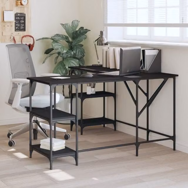 Berkfield Black Corner Home Office Desk in Engineered Wood W/D/H: 139 x 139 x 75 cm