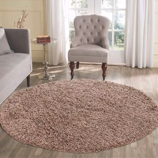 Desire Rugs Plain Shaggy Area Rug in Bronze Beige, W/D: 120 x 120 cm
