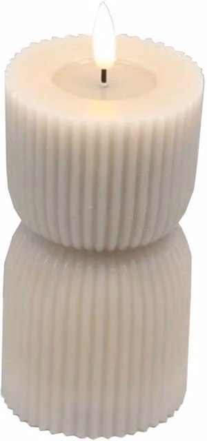 Lemon Pavilion Furniture and Decor Luxe Collection Natural Glow Stone Carved LED Pillar Candle in Beige, H: 24 cm, W: 7 cm, D: 7 cm