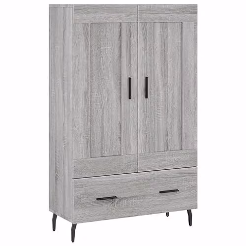 vidaXL Modern Grey Highboard with Hinged Doors and Drawers, W/D/H: 69.5 x 31 x 115 cm