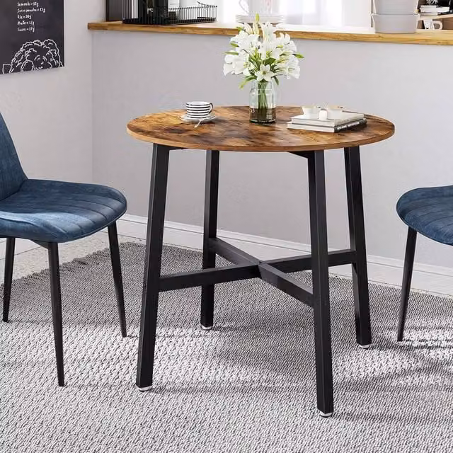 The Bazaarist Industrial Round Dining Table in Brown with Easy-Clean MDF Laminate Top