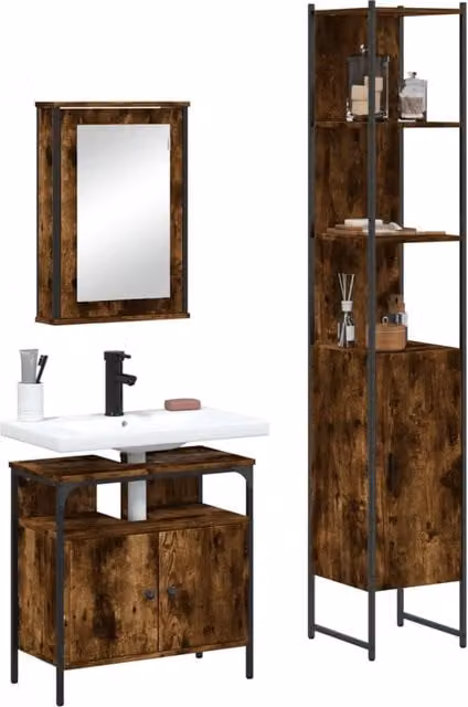Berkfield Home 3 Piece Industrial Bathroom Furniture Set in Smoked Oak Brown
