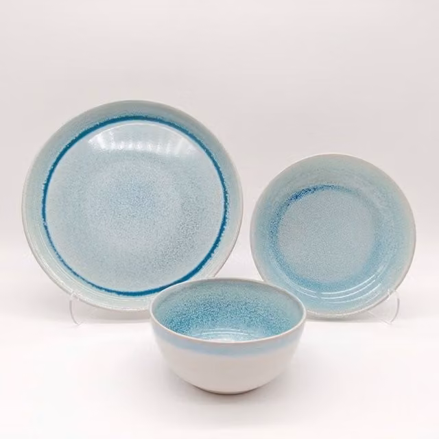 Glim & Glam Turquoise Reactive Blue Glaze Stoneware Dinner Service for 18 Adults