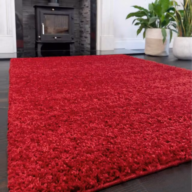 The Rug House Soft Value Red Shaggy Rectangular Area Rug, W: 220 cm, D: 160 cm