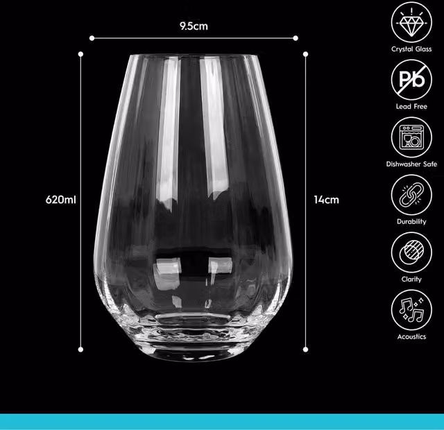 Argon Tableware Kensington Optic Lead-Free Crystal Highball Tumbler Glasses, 620ml, Pack of 48, Transparent
