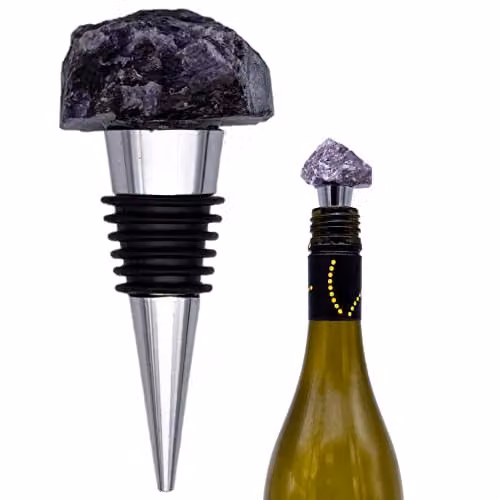 Maison Des Cadeaux Purple Amethyst Crystal and Metal Bottle Stopper