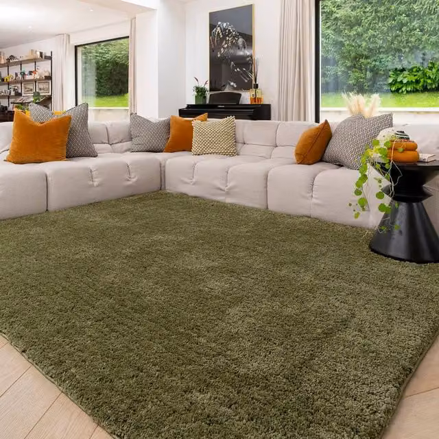 Kukoon Moroccan Shaggy Rug, Machine Washable Deep Pile Polyester Bedroom Mat, Green, W: 120 cm, L: 170 cm