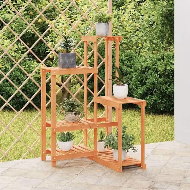 Berkfield Home Retro Solid Wood Fir Flower Stand, Brown, W/D/H: 62.5 x 61.5 x 101.5 cm