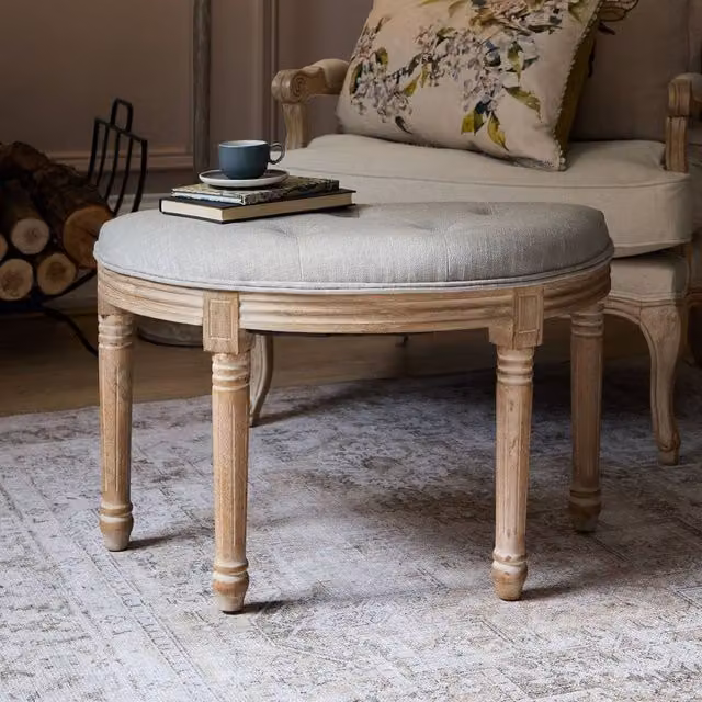 Voyage Maison Claudette Footstool in Light Oak with Beige Fabric