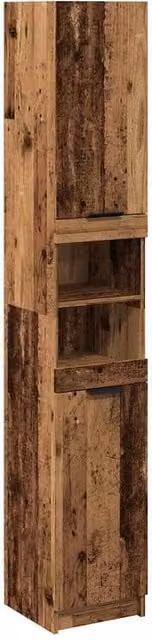 Berkfield Home Rustic Brown Bathroom Cabinet with Hinged Doors and Open Shelf, W/D/H: 32 x 34 x 188.5 cm