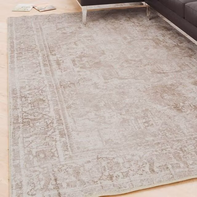 Kukoon Beige Washable Machine Woven Everyday Rug, W: 280 cm, D: 380 cm