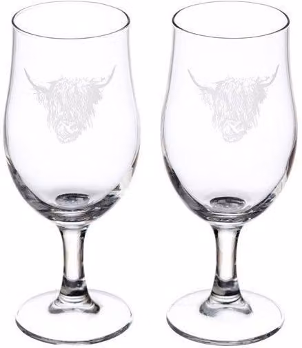 Selbrae House Set of 2 Highland Cow Craft Beer Glasses in Clear Glass