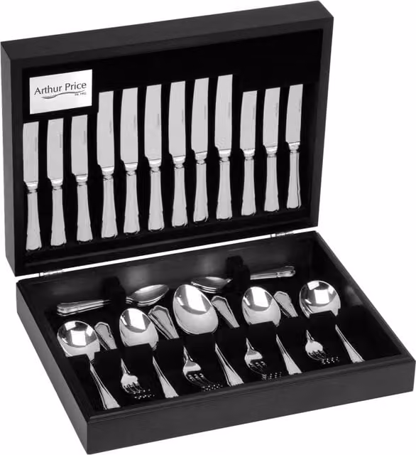 Arthur Price Dubarry 58 Piece 8 Person Stainless Steel Cutlery Set in Polished Silver with Case