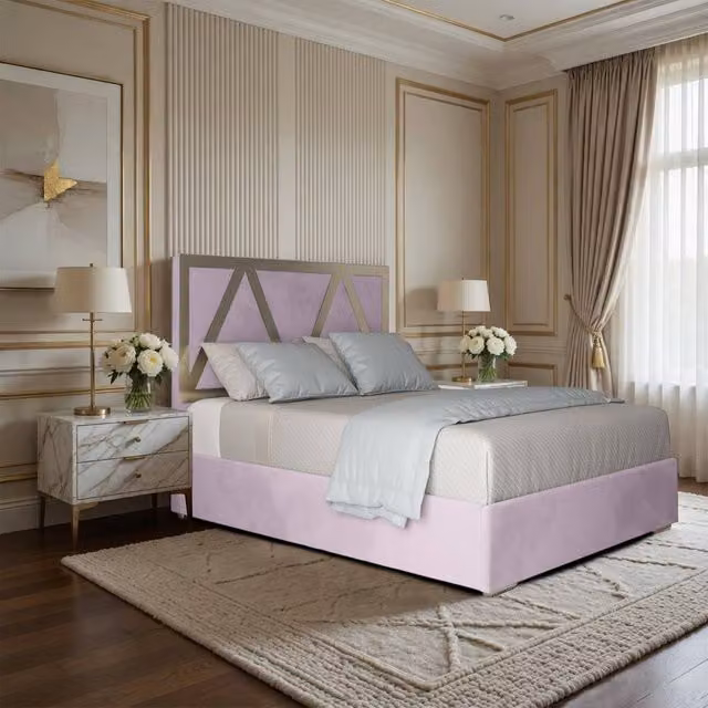 KDMD Exbourne Pink Velvet Upholstered Metal Designer Bed Frame, Super King Size