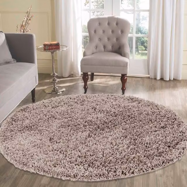 Desire Rugs Plain Modern Fluffy Shaggy Square Area Rug in Beige and Bronze, W/D: 120 x 120 cm