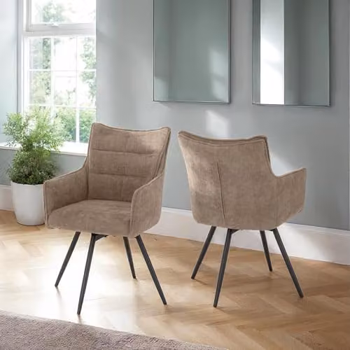Seconique Lewis Carver Fawn Fabric Swivel Armchair Pair