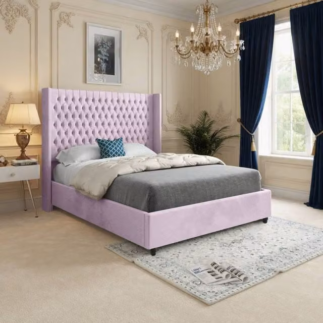 Casani Tickhill Small Single Upholstered Designer Bed Frame in Pink Soft Velvet