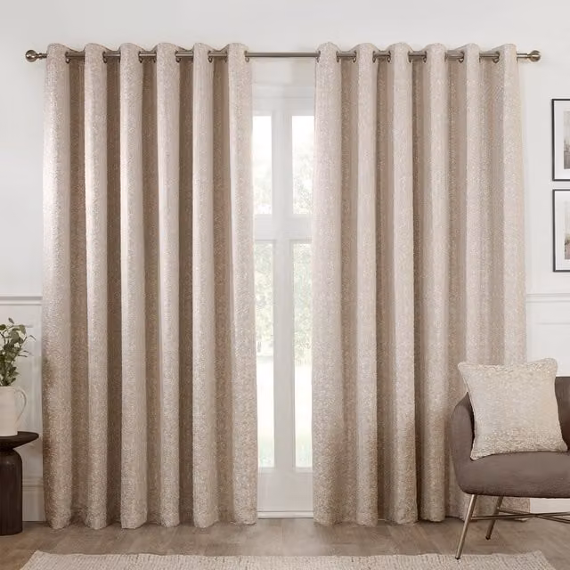 Maisons du Monde Beige Plain Blackout Fabric Panel Curtain with Eyelets W: 168 cm, H: 168 cm