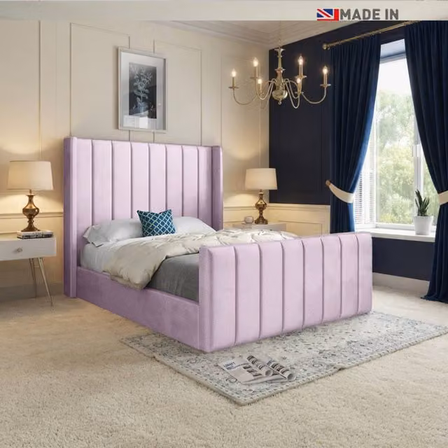 KDMD Sturminster Winged Upholstered Pink Velvet Designer Bed Frame W/D/H: 137 x 120 x 83 cm