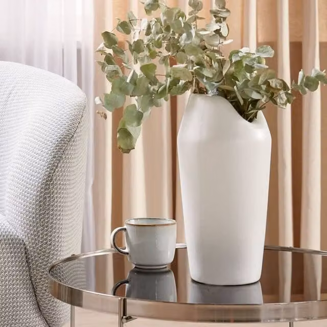 Wyld and Coco Glam Design Decorative White Matt Stoneware Tabletop Vase, Height: 33 cm